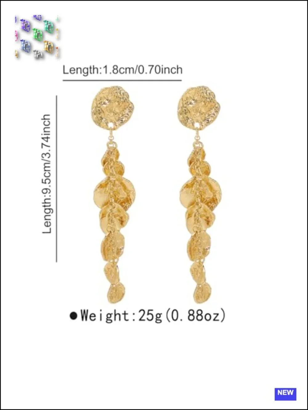 14K Gold Irregular Round Dangle Earrings, Geometric Tassel Hanging Earrings